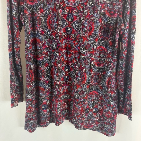 J.Jill Gorgeous V-Neck Knit Tunic ~ True Red Sparkling Paisley Size: M - Picture 6 of 13